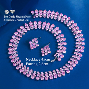 Super lujoso redondo <span class=keywords><strong>Cubic</strong></span> <span class=keywords><strong>Zirconia</strong></span> collar y pendientes compromiso boda romántico Rosa grueso gran conjunto de joyas para mujeres - Product Image 2