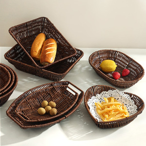 PP Imitation Rattan Woven <b>Basket</b> M Size With Handles For Food Storage And Display Rectangle Shape - Product Image 4