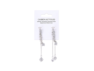 Orecchini pendenti in carbonio attivato, placcati in argento, con strass di cristallo a forma di stella, gioielli da festa alla moda per donna - Product Image 1