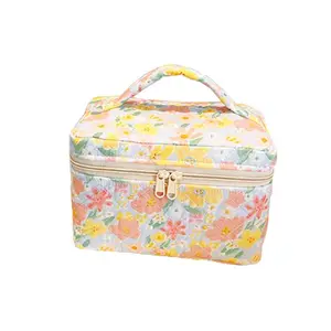 Fabriek Custom Mode Polyester Print Patroon Cosmetische Opbergtas Grote Capaciteit Schoonheid Dubbele Rits Opknoping Weekend Make-Up Tas