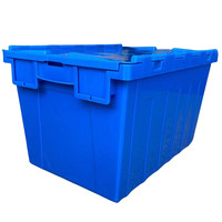 Caisse de rangement en plastique multifonctionnelle, empilable et recyclable avec couvercle, boîte solide de qualité alimentaire et pharmaceutique, conteneur bleu
