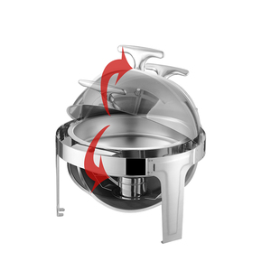 Set Chafing <span class=keywords><strong>Dish</strong></span> Commerciale in Acciaio Inox da 6L, Moderno Scaldavivande Rotondo Argento per Buffet - Product Image 2