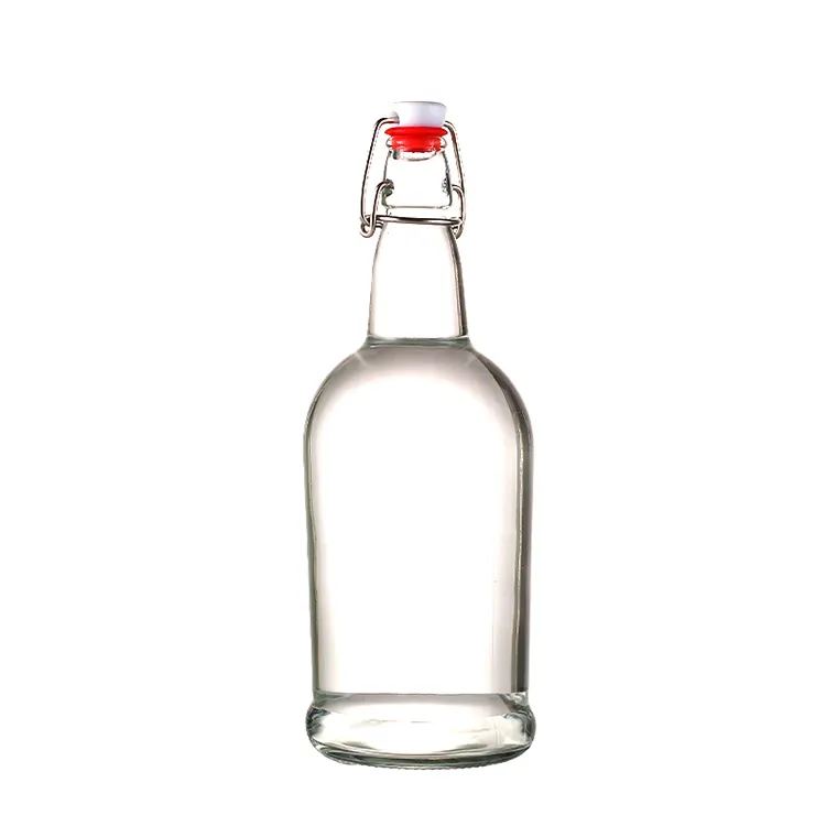 Venta al por mayor caliente de encargo de oscilación superior redonda 250ml 500ml 8 oz 16 oz 32 oz Flip top de vidrio transparente botellas de Kombucha para Kombucha