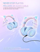 Casque Bluetooth pour enfants K2 RGB avec éclairage ambiant, pliable, câble audio et microphone détachable, casque sans fil et filaire pour enfants