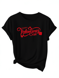 T-Shirt Nera da Donna per San Valentino con Stampa Rossa, 100% Cotone, Girocollo, Manica Corta, Vestibilità Regolare, per Primavera ed Estate - Product Image 1