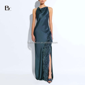 Commercio all'ingrosso di alta qualità abbigliamento Premium OEM/ODM fabbrica boutique di lusso in seta di raso taffetà <span class=keywords><strong>abito</strong></span> da sera <span class=keywords><strong>lungo</strong></span> piume - Product Image 1