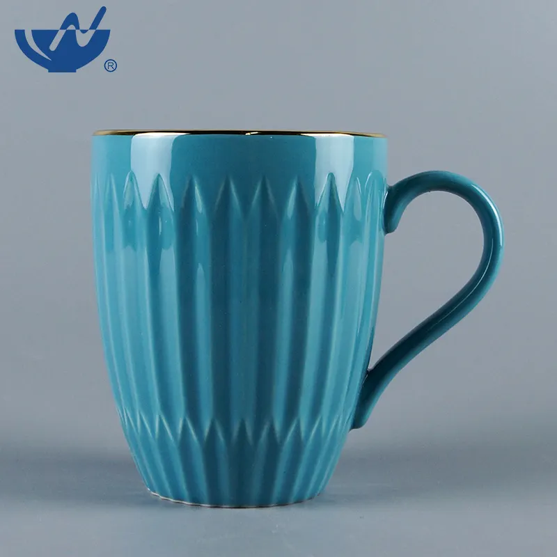 High Quality Drinkware Embossed Color Glaze porcelain Espresso Cups Stoneware Coffee Mugs Wholesale