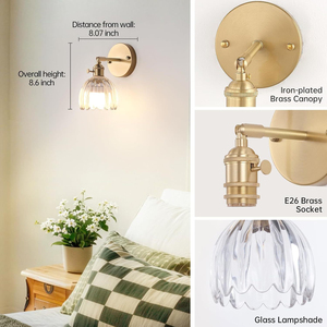 Bronze <b>Wall</b> Lamp White Crystal Bell Shade E26 RGB LED Bulb Switch Control Adjustable Arm <b>Sconce</b> Scandinavian Design Ra90 50000h - Product Image 5