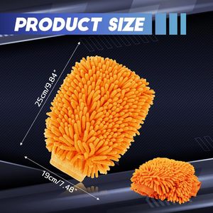 YIZHI 2 pièces Gants de lavage de voiture en microfibre chenille, sans rayures, sans peluches, absorbants, double face, orange - Product Image 2