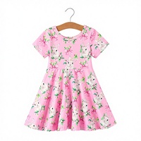 Robe pour filles et enfants, motif floral lapin rose de Pâques, respirante, coupe trapèze, longueur genou, manches courtes, nœud œuf, printemps-été