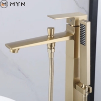 Robinet de baignoire autoportant en laiton massif européen, couleur personnalisée, finition dorée, avec douche