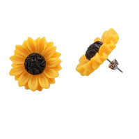 RINHOO Ensemble de bijoux hypoallergéniques en acier inoxydable pour femme, motif tournesol, collier et boucles d'oreilles pendantes en résine, accessoire de mode estival
