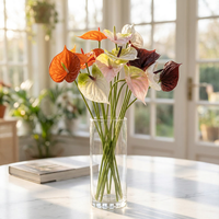 Bunga Anthurium Buatan Warna Oranye Putih, Buket Tangkai Bunga untuk Dekorasi Meja Ruang Tamu Rumah, Warna Pink Burgundy, Sutra Realistis Buatan Tangan Premium