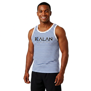 Custom Graphics KITTM02 Men's Gym Workout Fitness <b>Tank</b> <b>Top</b> Plus Size Casual <b>Knitted</b> Weave Stringer Red White Stripes Breathable - Product Image 2