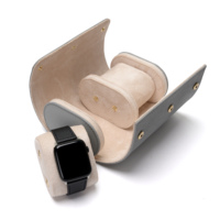 Étui de voyage portable personnalisé en cuir PU gris à 2 emplacements pour montres, avec doublure en daim beige, boîte de rangement pour hommes et femmes