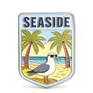 Épinglette en métal Seagull de Palm Beach, plaquée argent, émail dur, souvenir, forme rectangulaire - Product Image 1