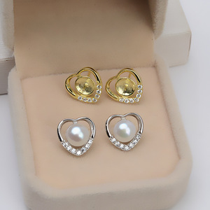 Boucles d'oreilles en argent S925 en forme de cœur avec perle, accessoires de bijoux personnalisés DIY, 5,5-6,5, porte-accessoires vide - Product Image 1