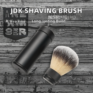 1pc Brosse à raser noire avec manche en métal, poils synthétiques, brosse à mousse de savon rétractable pour salon de coiffure - Product Image 2