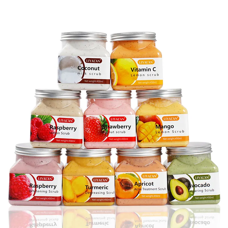 Exfoliantes orgánicos naturales de marca privada, Limpieza Profunda, blanqueamiento de frutas, azúcar, exfoliante corporal