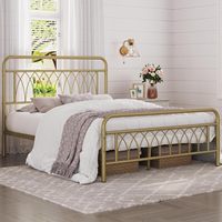 Lit plateforme en fer doré de style moderne, taille King ou Queen, avec rangements intégrés, pour chambre à coucher ou hôtel