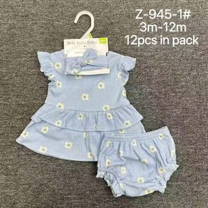 批发夏季3-18岁儿童女童高品质碎花连衣裙+裤子+头带纯棉3件套婴儿衣服 - Product Image 2