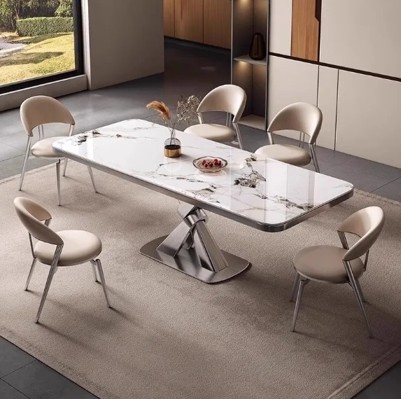 Dining Table and Chair Combination High-end Rectangular Household Stainless Steel Small Apartment Restaurant Dining Table