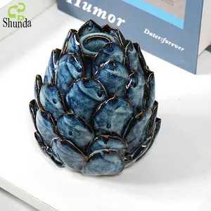 Portavelas de Pilar decorativo para el hogar de lujo esmaltado azul hielo hecho a mano personalizado único portavelas de flores de cerámica