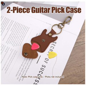 Porta púas de guitarra en stock, caja de púas de guitarra de cuero PU, funda para púas de bajo folk, llavero con forma de púa de guitarra - Product Image 4