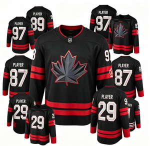 Camiseta de Hockey sobre Hielo para Hombre, Marca Tontons, Estampada, Corta, Transpirable, que Absorbe la Humedad, Uniforme de Equipo, Negra, Blanca y Roja # 97 McDavid # 29 MacKinnon - Product Image 1