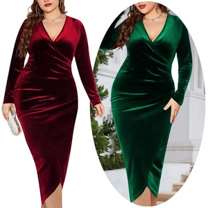 Abito lungo elegante in <span class=keywords><strong>velluto</strong></span> BDBH con spacco, drappeggiato, a tubino, a <span class=keywords><strong>maniche</strong></span> <span class=keywords><strong>lunghe</strong></span>, per feste ed eventi - Product Image 1