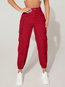 <span class=keywords><strong>Jeans</strong></span> Casual da Donna a Vita Alta con Lavaggio Acido, Salopette Larga Multi-tasca, Nuova Versione Ampia con Tasche <span class=keywords><strong>Laterali</strong></span> e Design alla Moda con Strappi - Product Image 1