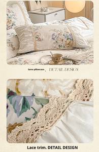 Set Quattro Pezzi in Puro Cotone Stile Crema Francese, Resistente all'Acqua, Moderno Minimalista, Copripiumino Plissettato con Pizzo di Qualità Autunnale - Product Image 3