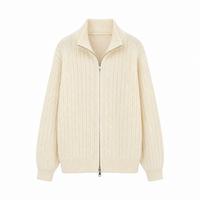 Cardigan zippé intégral en maille côtelée ample pour homme, en mélange épais d'acrylique, polyester et nylon, chaud et confortable pour l'hiver, couleur unie, vente en gros