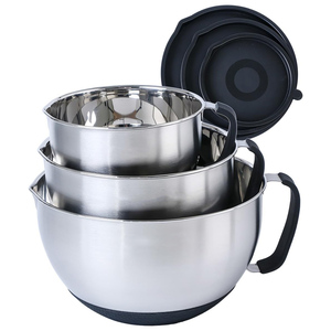 Juego de tazones para mezclar al por mayor en stock con tapa, tazón de acero inoxidable para ensalada con asa para cocina - Product Image 1