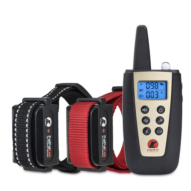 PaiPaitek Rechargeable 1000M Manual Remote Dog Training Collar Anti Barking Equipment Dog E-collar Bark Stop Device for 2 Dogs