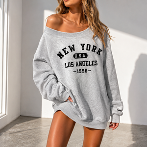 Sweat-shirt surdimensionné personnalisé pour femme, grande taille, épaules dénudées, 100 % coton, imprimé vintage délavé à l'acide, style streetwear décontracté - Product Image 1