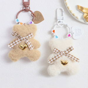 Cute Cartoon Soft Plush Doll Toys Keychain Fashion Fluffy Plush Heart Bear Toy Keychains for Girl Student Bag Decoration