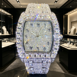 Montre rectangulaire de luxe à prix de gros, bracelet en acier inoxydable, affichage de la date, montre mécanique en moissanite, testée au diamant. - Product Image 1