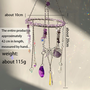 Ciondolo Artigianale in Cristallo <span class=keywords><strong>di</strong></span> Ametista, Acchiappasole con Farfalla in Metallo e <span class=keywords><strong>Gocce</strong></span> <span class=keywords><strong>di</strong></span> <span class=keywords><strong>Vetro</strong></span>, Decorazione Pendente per Casa e Ufficio, Pietra Curativa dell'Amore - Product Image 6