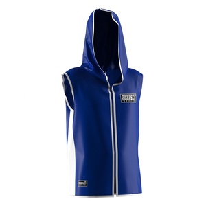 Al por mayor Bata de boxeo sin mangas con capucha para hombre, para entrenamiento de gimnasio, MMA y pasada por el ring, de corte ajustado, con logotipo personalizado, ropa deportiva - Product Image 5