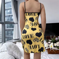Spaghetti sangle robe de nuit coeur lettre imprimer chemise de nuit dos nu dame chemise de nuit décontracté col rond fronde femmes robe de nuit
