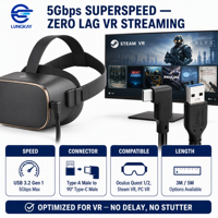Cable de conexión LUNG KAY VR de 5 Gbps USB 3.0 Tipo-A a 90 grados °   Cable de Datos Tipo-C para Oculus Quest Steam VR OEM Personalizado