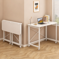 Bureau pliable portable avec roulettes, plateau en bois, structure en métal, table d'ordinateur, bureau d'étude pour chambre à coucher, appartement, petits espaces