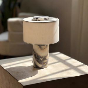 Rechargeable <strong>Touch</strong> Switch Modern Marble <strong>Table</strong> <strong>Lamp</strong> Natural Stone <strong>Bedside</strong> <strong>Lamp</strong> with Fabric Shade - Product Image 5