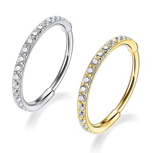 Anillo de Nariz de Acero Inoxidable con Zirconia, Diseño de Canal Circular, Joyería de Regalo, Color Plateado DQ00138 - Product Image 1
