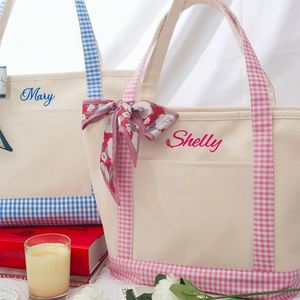 Sac fourre-tout en toile brodée avec noms et textes personnalisés, style tendance, couleurs mélangées, pour la plage, livraison directe - Product Image 5