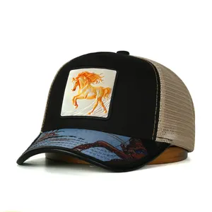 2024 새로운 스타일 5 패널 패션 디자인 블랙 핑크 메쉬 팬더 야구 자수 트럭 운전사 야구 모자 모자