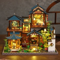 Kit de maison miniature en bois à construire soi-même, style cour chinoise ancienne, avec éclairage LED, pour adultes, décoration artisanale, puzzle 3D DIY, coin lecture