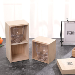 Caja de almacenamiento de vasos de vidrio de madera, caja de embalaje de regalo hecha a mano rectangular de 10,5 cm para beber té - Product Image 1