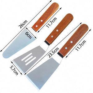 Grattoir à barbecue en acier inoxydable avec manche en bois, outil de cuisine pour steak, spatule à frire en métal - Product Image 3